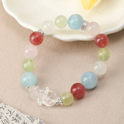 「Zhichun」Strawberry, Rose, Aquamarine, Prehnite, White Phantom, White Angel Carving Quartz