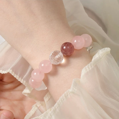 「Sophora」Rose, White, Strawberry Quartz, Agate