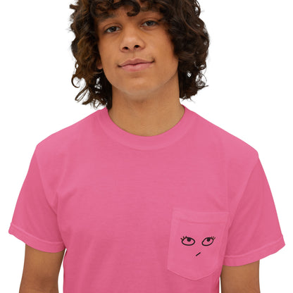 Heh Camiseta unisex con bolsillo teñida en prenda