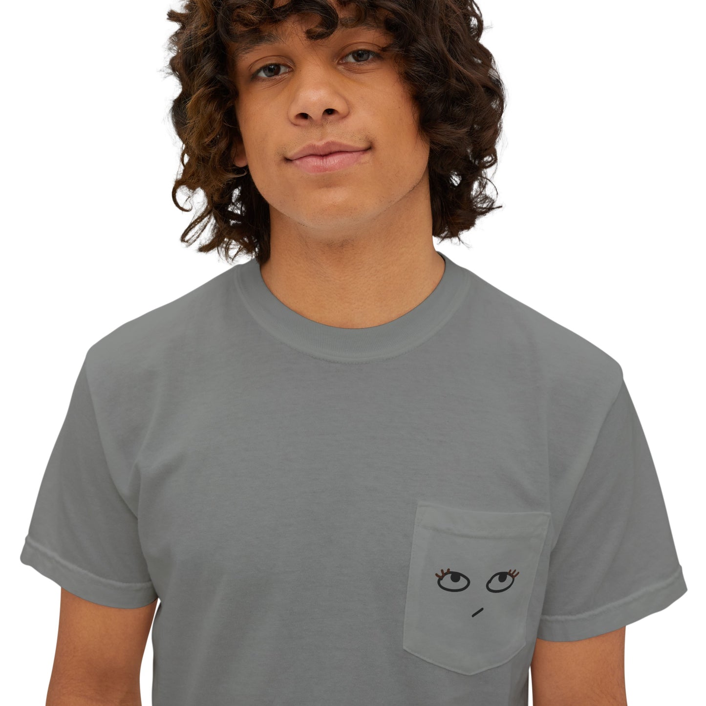 Heh Camiseta unisex con bolsillo teñida en prenda