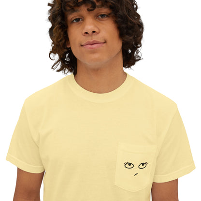 Heh Camiseta unisex con bolsillo teñida en prenda