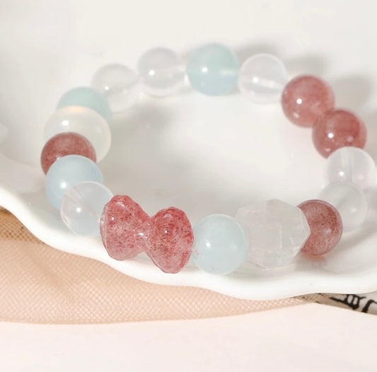 「Rose Island」Strawberry, Aquamarine, White Quartz, White Agate