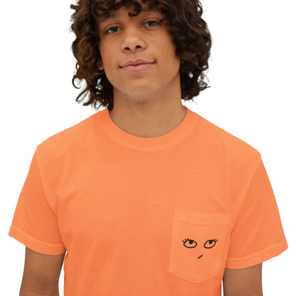 Heh Camiseta unisex con bolsillo teñida en prenda