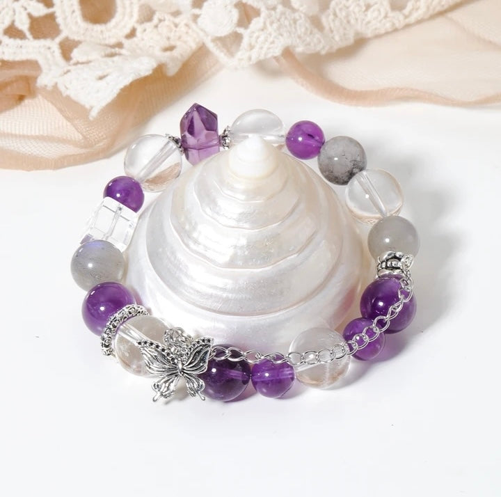 「Butterfly Dream」Amethyst, White, Rutile, Labrodorite Quartz