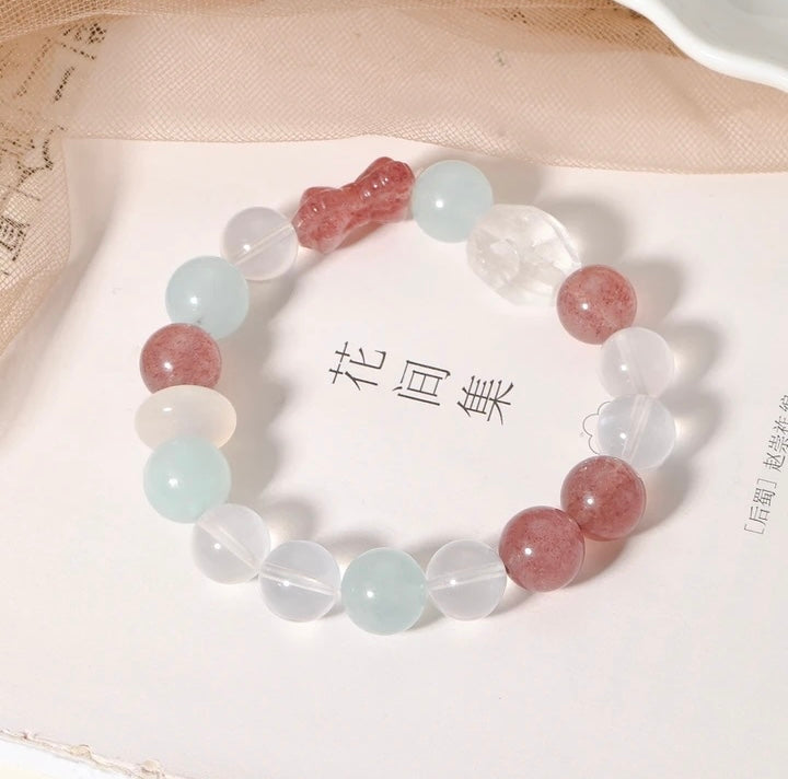 「Rose Island」Strawberry, Aquamarine, White Quartz, White Agate