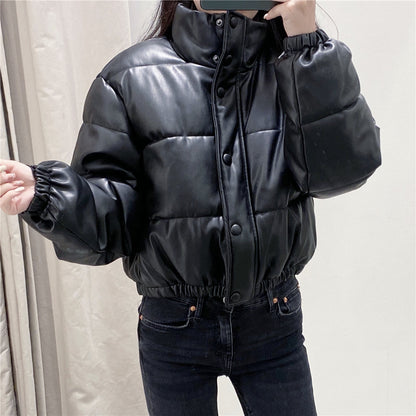 Temperament imitation leather cotton jacket