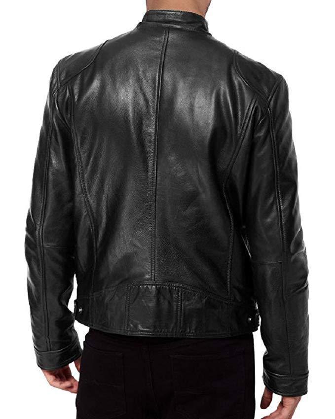 Men's stand collar punk male motorcycle leather jacket