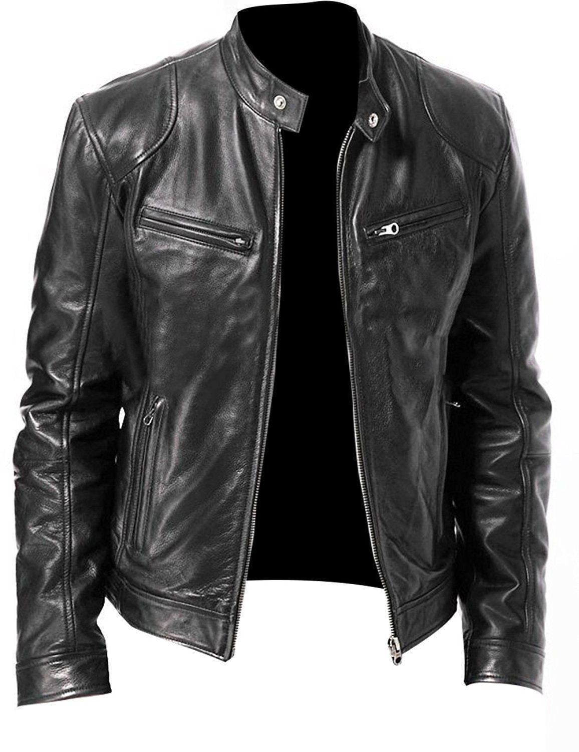 Men's stand collar punk male motorcycle leather jacket