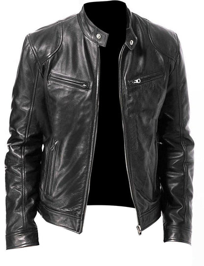 Chaqueta de cuero de motocicleta masculina punk con cuello alto para hombre