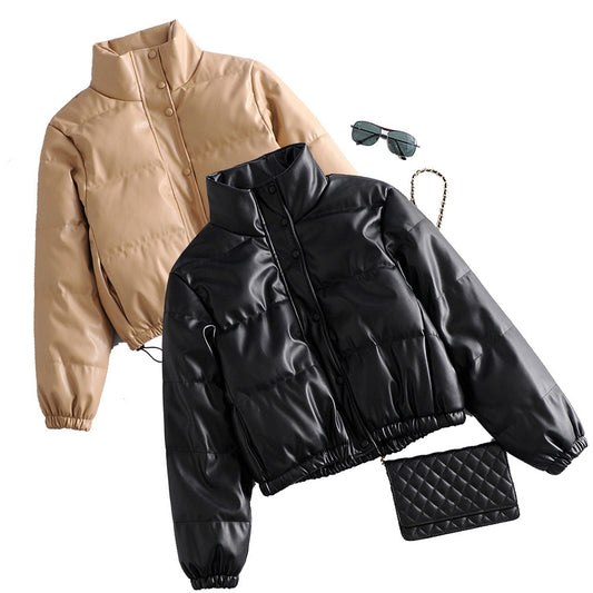 Temperament imitation leather cotton jacket