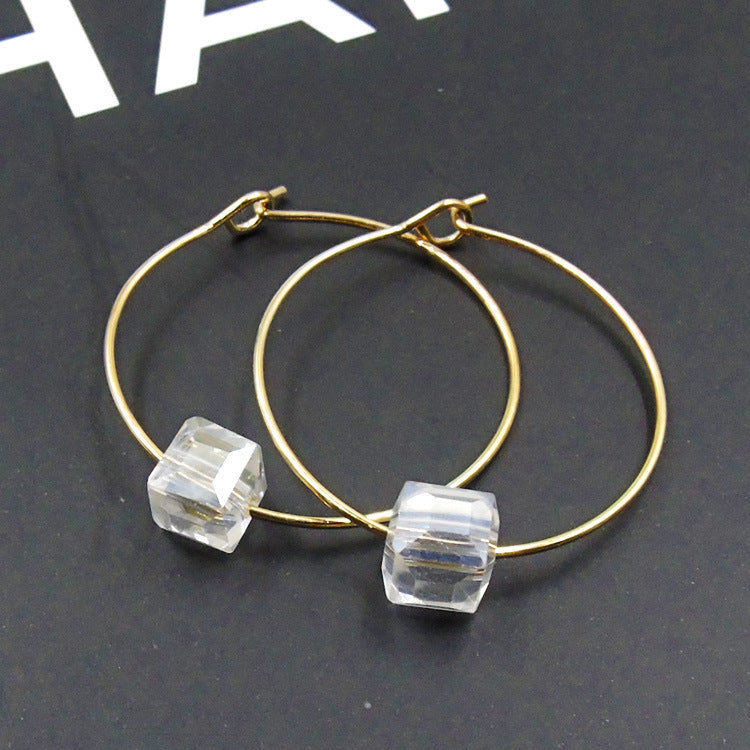 Pearl transparent glass bead earrings retro earrings