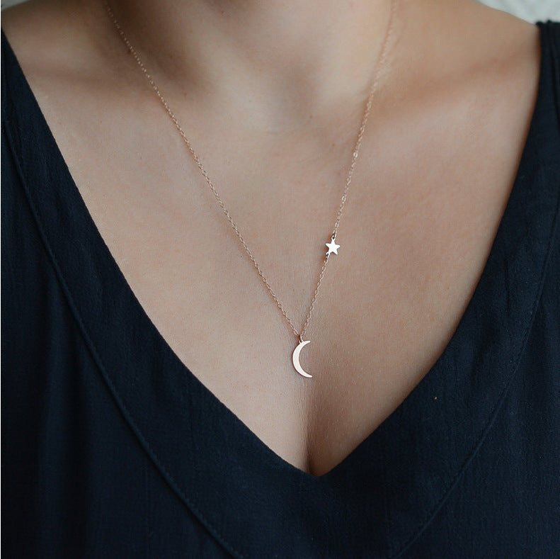 Simple wild copper moon star pendant necklace