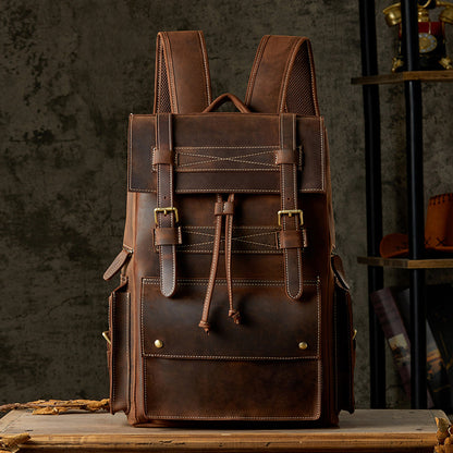 Handmade cowhide large-capacity backpack