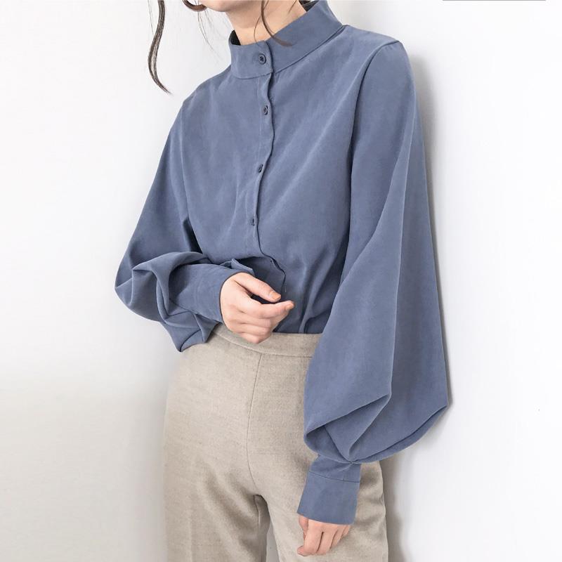 Hong Kong temperament shirt retro lantern sleeve top