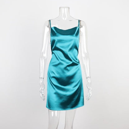 Silk and satin sliding condole belt dress