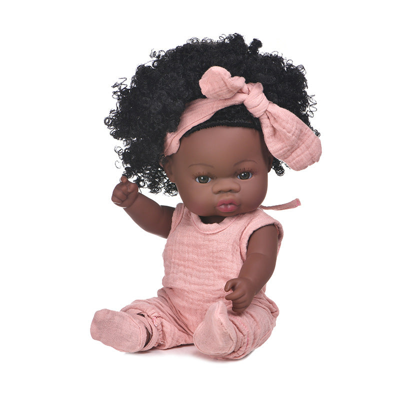 Muñeca negra de renacimiento, muñeca africana de simulación de goma suave para bebé