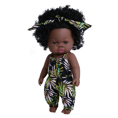 Muñeca negra de renacimiento, muñeca africana de simulación de goma suave para bebé