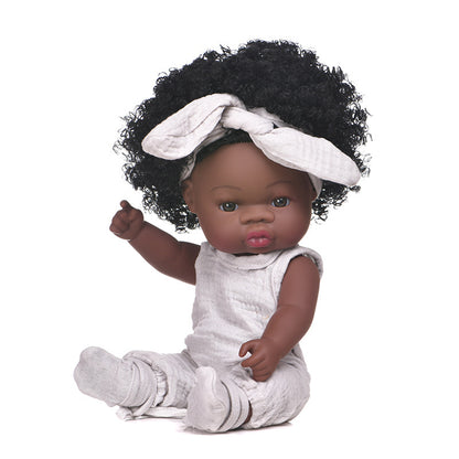 Muñeca negra de renacimiento, muñeca africana de simulación de goma suave para bebé