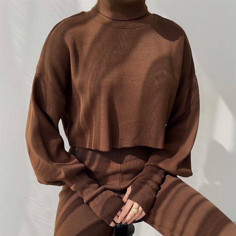 High-neck loose long-sleeved Set