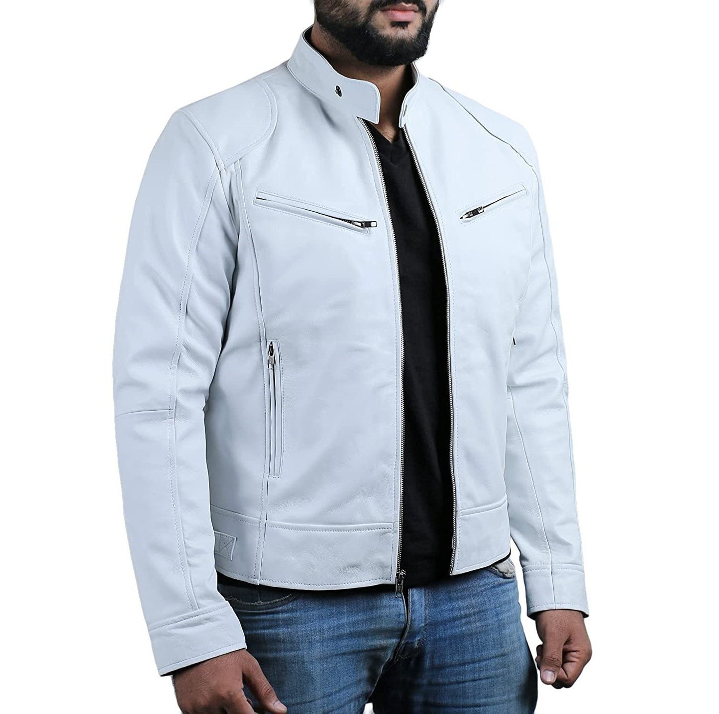 Chaqueta de cuero de motocicleta masculina punk con cuello alto para hombre