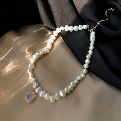 French pearl short chain crystal pendant necklaces