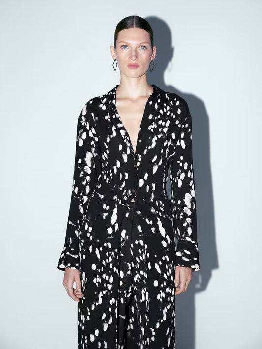 Printed design long-sleeved dress