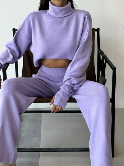 High-neck loose long-sleeved Set