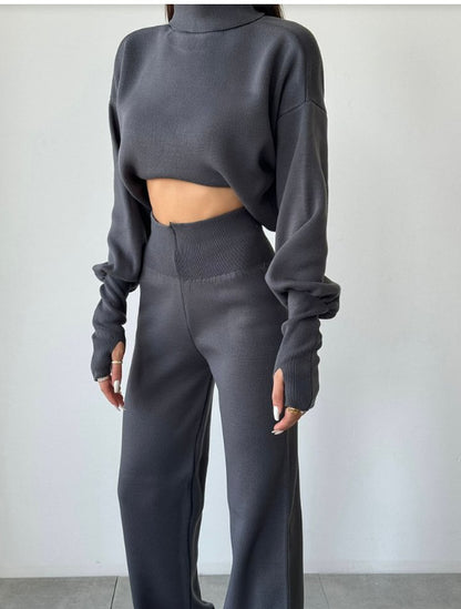 High-neck loose long-sleeved Set