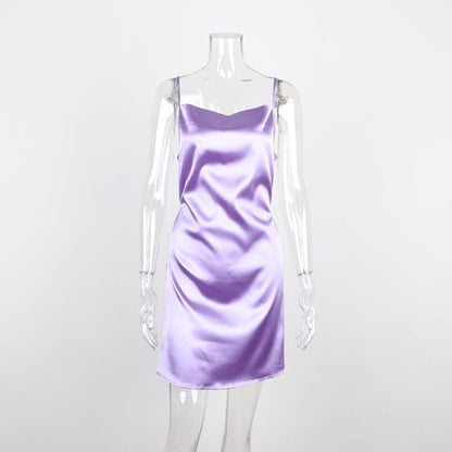 Silk and satin sliding condole belt dress