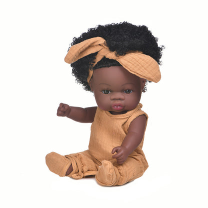 Muñeca negra de renacimiento, muñeca africana de simulación de goma suave para bebé