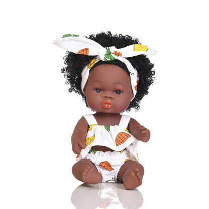 Muñeca negra de renacimiento, muñeca africana de simulación de goma suave para bebé