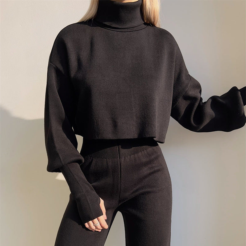 High-neck loose long-sleeved Set