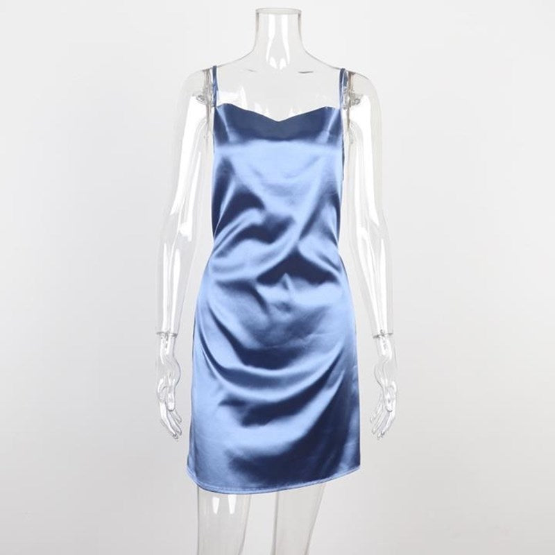 Silk and satin sliding condole belt dress