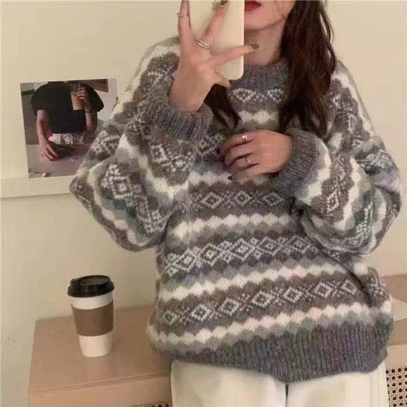 Soft waxy matching diamond pullover sweater