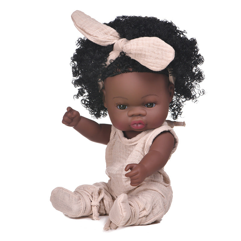 Muñeca negra de renacimiento, muñeca africana de simulación de goma suave para bebé