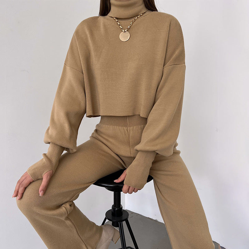 High-neck loose long-sleeved Set