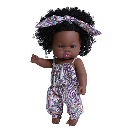 Muñeca negra de renacimiento, muñeca africana de simulación de goma suave para bebé