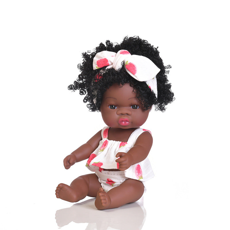 Muñeca negra de renacimiento, muñeca africana de simulación de goma suave para bebé