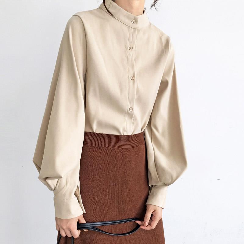 Hong Kong temperament shirt retro lantern sleeve top