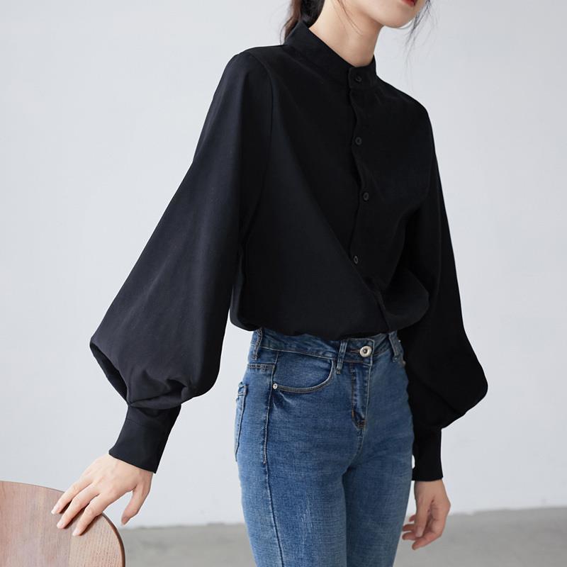 Hong Kong temperament shirt retro lantern sleeve top