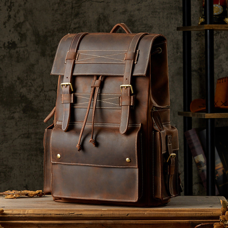 Handmade cowhide large-capacity backpack