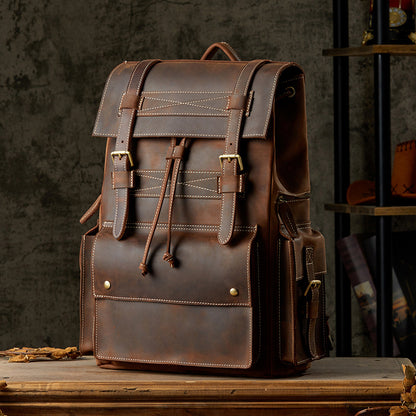 Handmade cowhide large-capacity backpack