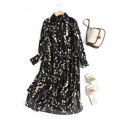 Printed design long-sleeved dress